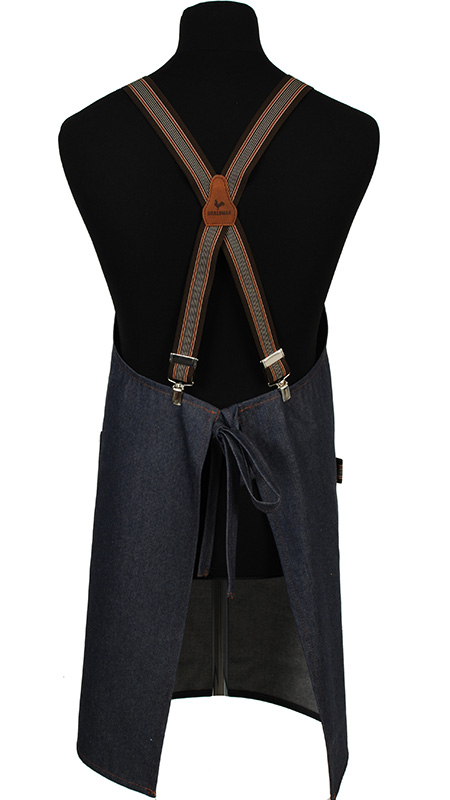 Denim schort met luxe X bretels (XL) en handdoeklus